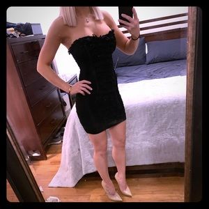 Bebe black ruffled bodycon mini dress